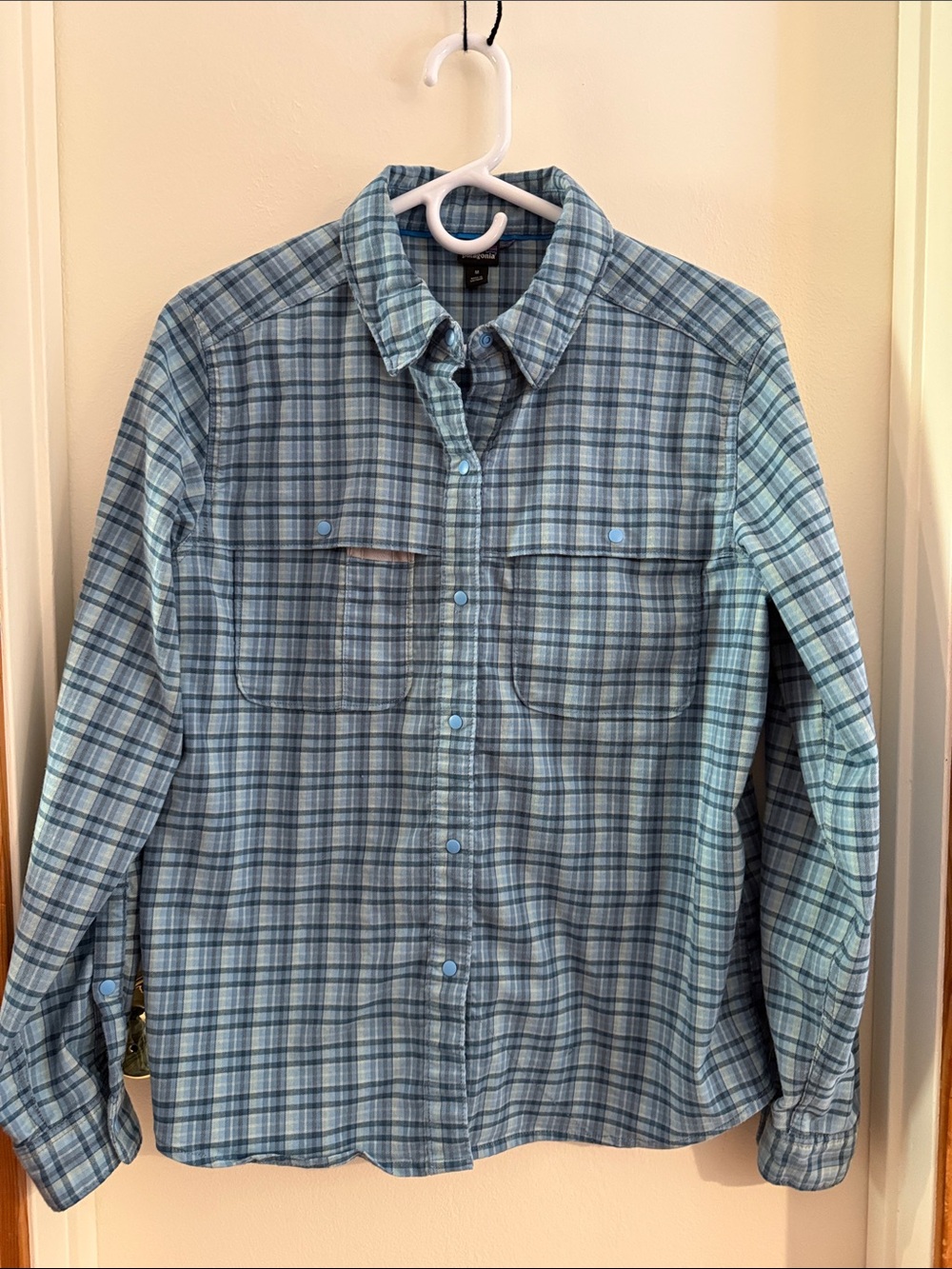 Patagonia Light Blue Plaid Casual Button-Down Shirt